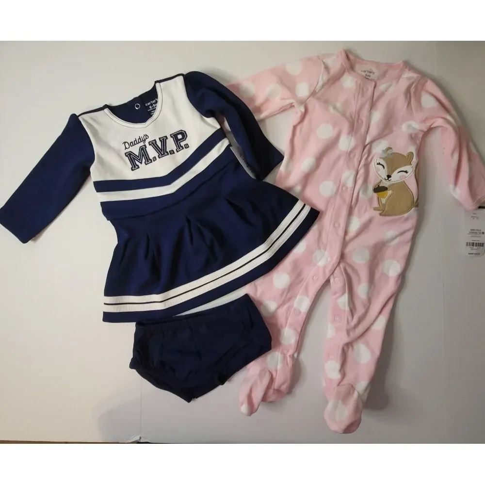 Carters 6-9 Months Outfits New With Tag Long Sleeve Pink Sleeper navy Blue Dress